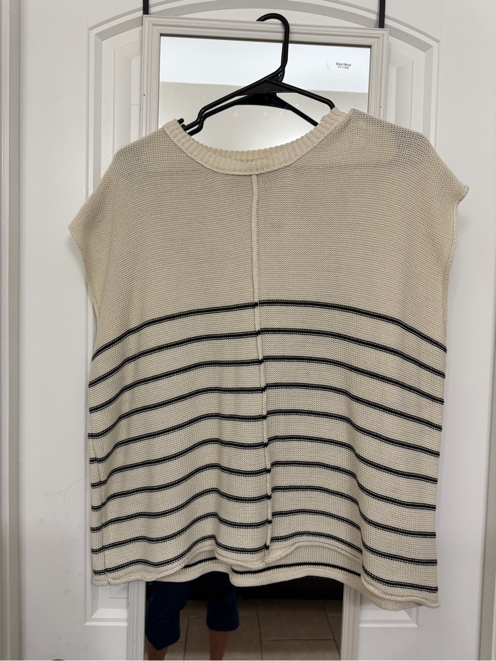 SHEIN Cream Knit Crewneck Sweater with Black Stripes